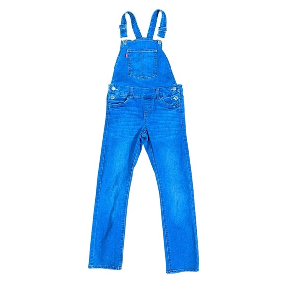 Levi’s Denim Bib Overalls Girl’s Size 7 Regular Medium Wash Straight Leg - Picture 2 of 9